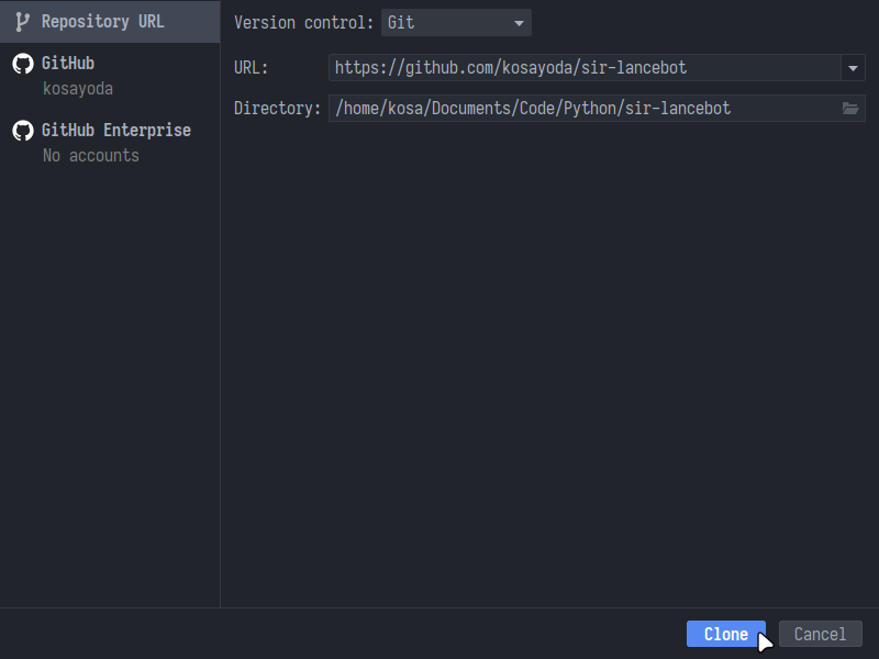 Clone Git Project in Pycharm